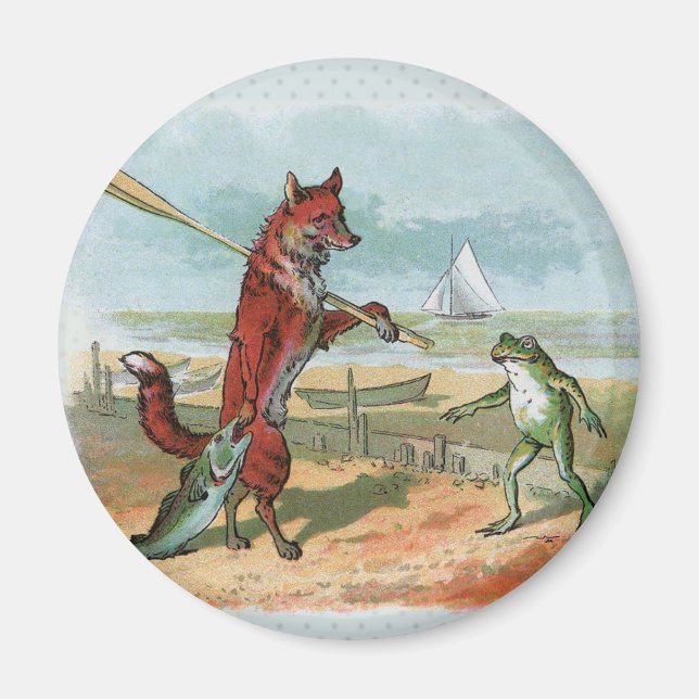 Íman Ilustração Caprichosa de Raposa e Sapo na Praia Vi (Frente)