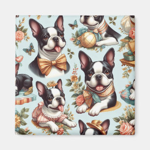 Íman Ilustração Cute Vintage de Boston Terrier