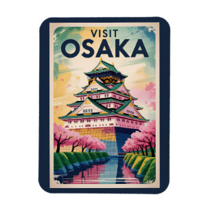 Íman Ilustração da Castelo de Osaka Japão Viagem Arte V
