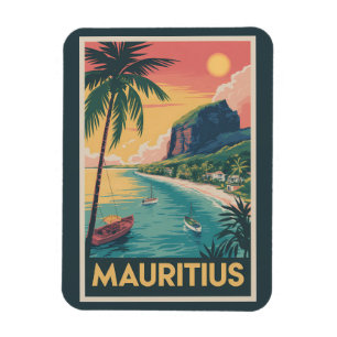 Íman Ilustração da Costa de Maurícias Viagem Arte Vinta
