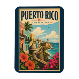 Íman Ilustração da Costa de Porto Rico Arte de Viagem V