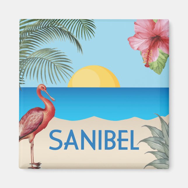 Íman Ilustração da Flórida da Ilha Sanibel (Frente)