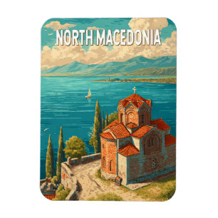 Íman Ilustração da Macedônia do Norte Viagem Arte Vinta