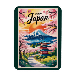 Íman Ilustração da Montanha Fuji do Japão Viagem Arte V