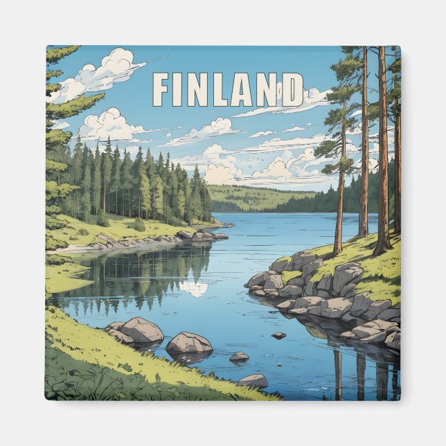 Íman Ilustração da Natureza na Finlândia (Frente)