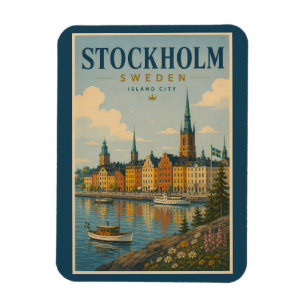 Íman Ilustração da paisagem de Estocolmo Suécia Arte de