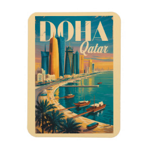 Íman Ilustração da Paisagem Urbana de Doha Qatar Arte d