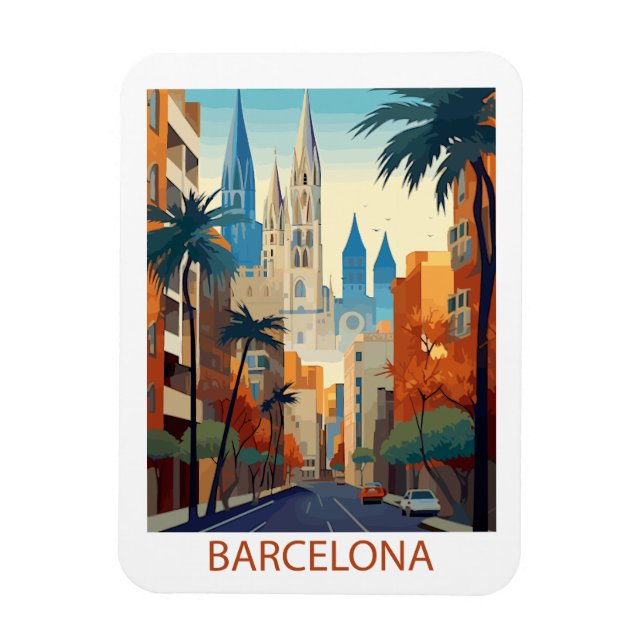 Íman Ilustração da Viagens vintage de Barcelona Retroat (Vertical)