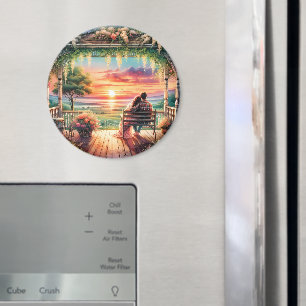 Íman Ilustração da Vista do Pátio ao Pôr do Sol Românti