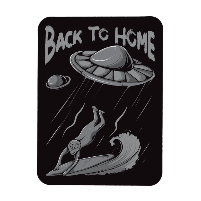 Íman ilustração de alienígena ovni surfando com voltar  (Vertical)