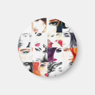 Íman Ilustração de Aquarela de Colagem de Retrato Femin