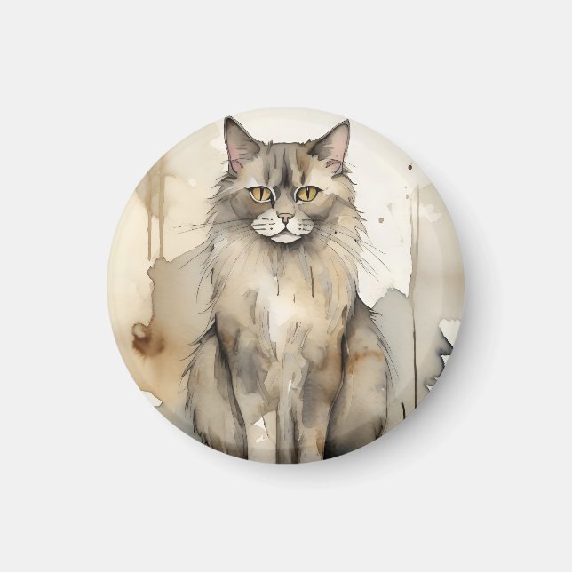 Íman Ilustração de Aquarela de Maine Coon (Frente)