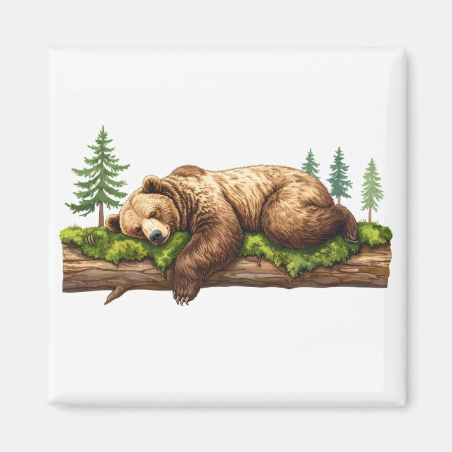 Íman Ilustração de Aquarela do Urso Dormindo Pacífico (Frente)