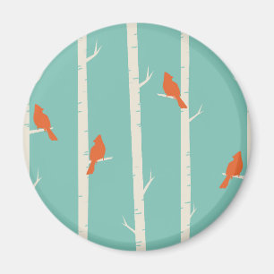 Íman Ilustração de Aves Laranja Retroativas em Árvor