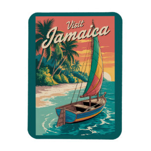Íman Ilustração de Barco Jamaicano Arte de Viagem Vinta