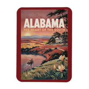 Íman Ilustração de barco no rio Alabama Arte de viagem