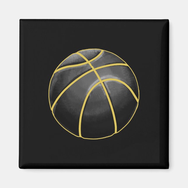Íman Ilustração de basquete Black Dourado Ball Design S (Frente)