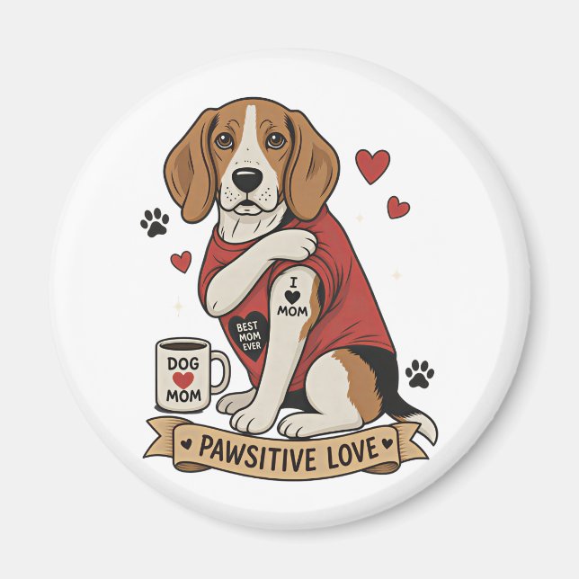 Íman Ilustração de Beagle com Tatuagem Eu Amo Mamãe (Frente)