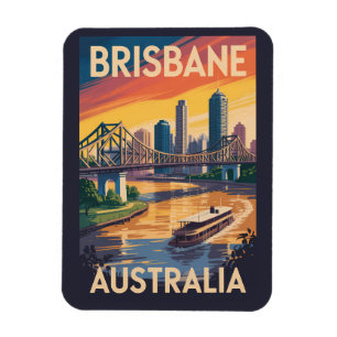 Íman Ilustração de Brisbane Austrália Viagem Arte Vinta