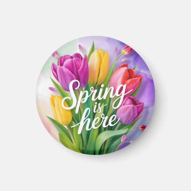 Íman Ilustração de Buquê de Tulipas "A Primavera Chegou (Frente)