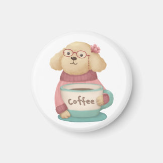 Íman Ilustração de Cachorro e Café