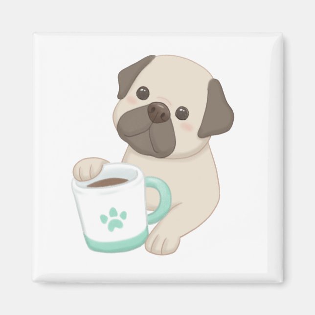 Íman Ilustração de Cachorro e Caneca (Frente)