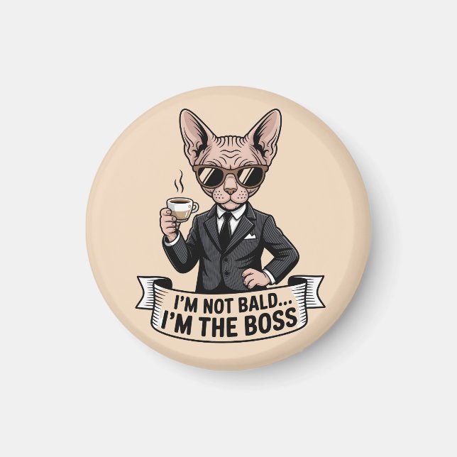 Íman Ilustração de Café com Gato Sphynx Chefe (Frente)