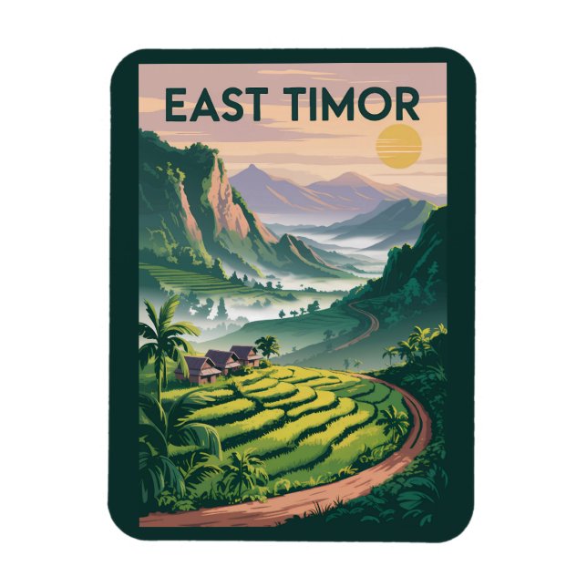 Íman Ilustração de Campos do Timor-Leste Viagem Arte Vi (Vertical)