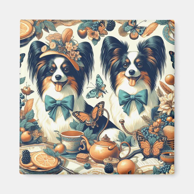 Íman Ilustração de Cão Papillon Bonito (Frente)