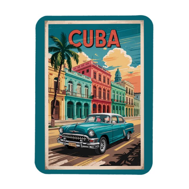 Íman Ilustração de Carro Clássico de Cuba Arte de Viage (Vertical)