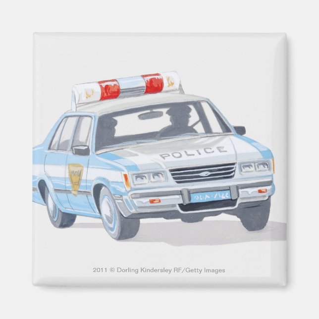 Íman Ilustração de carro de polícia com dois policiais (Frente)