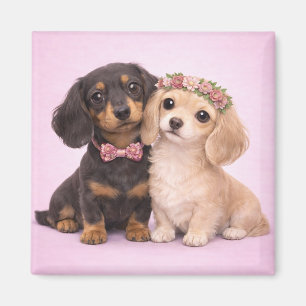 Íman Ilustração de casal de Dachshund fofo para o Dia d