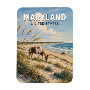 Íman Ilustração de Cavalo de Maryland Viagem Arte Vinta