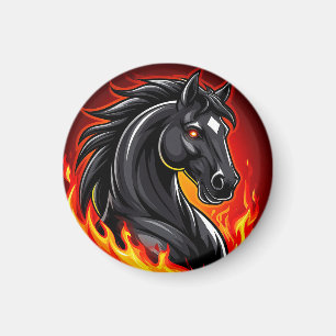 Íman Ilustração de Cavalo Preto Ardente com Olhos Brilh