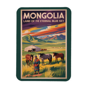 Íman Ilustração de Cavalos Yurt da Mongólia Arte de Via