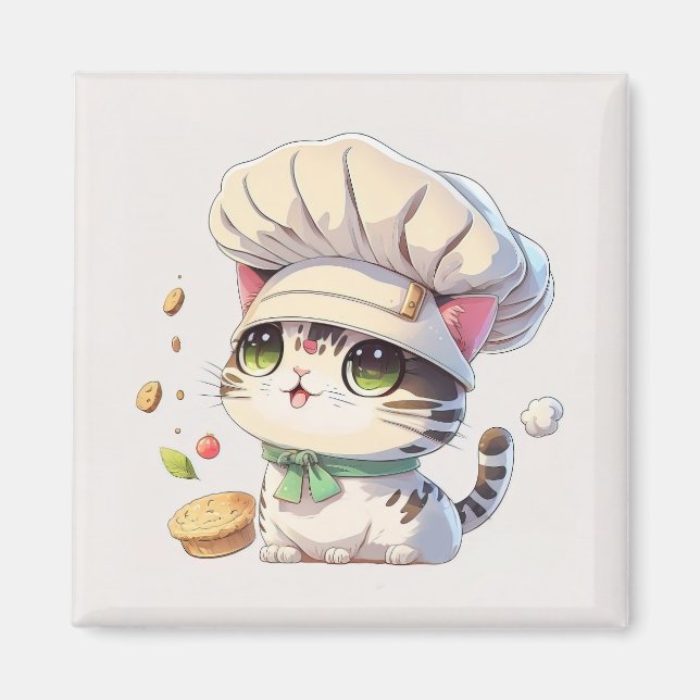 Íman Ilustração de Chef de Gato de Gato Gato Gato Gato  (Frente)
