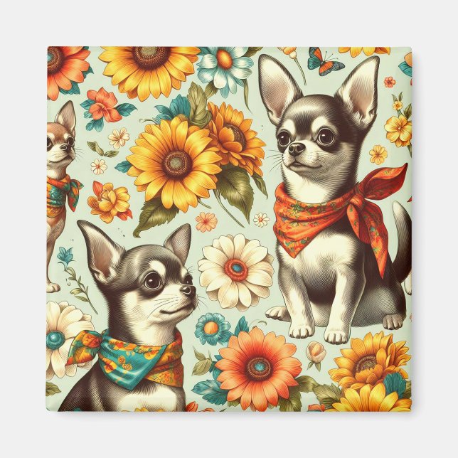 Íman Ilustração de Chihuahua Retro Cute (Frente)