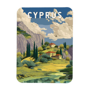 Íman Ilustração de Chipre Viagem Arte Vintage
