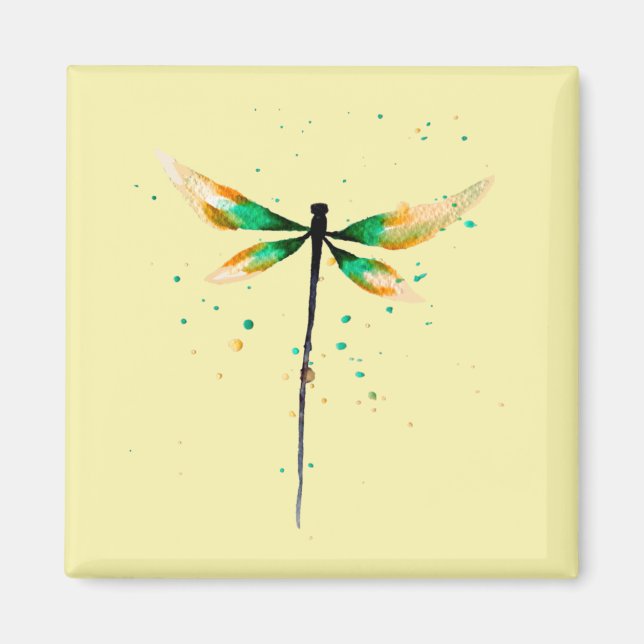 Íman Ilustração de cor de água doce Dragonfly (Frente)