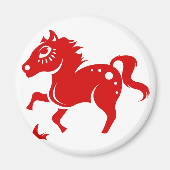 ÍMAN ILUSTRAÇÃO DE CORTE DE CAVALO ZODIÁTICO CHINÊS (Frente)