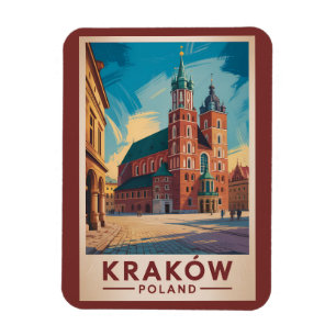 Íman Ilustração de Cracóvia Polônia Viagem Arte Vintage