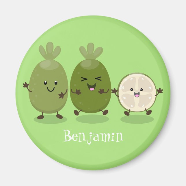 Íman Ilustração de desenho animado com abacaxi guava fe (Frente)