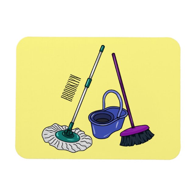 Íman Ilustração de desenho animado de Broom & mop (Horizontal)