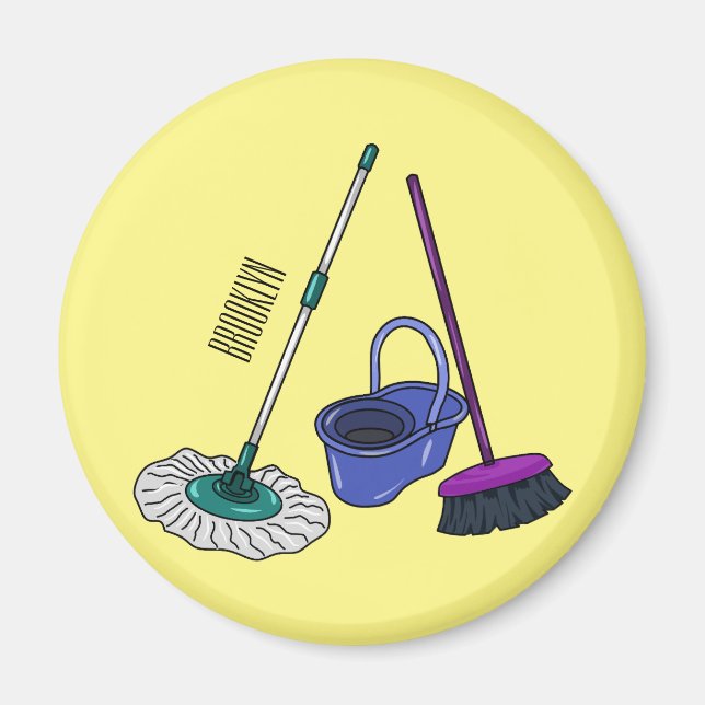 Íman Ilustração de desenho animado de Broom & mop (Frente)