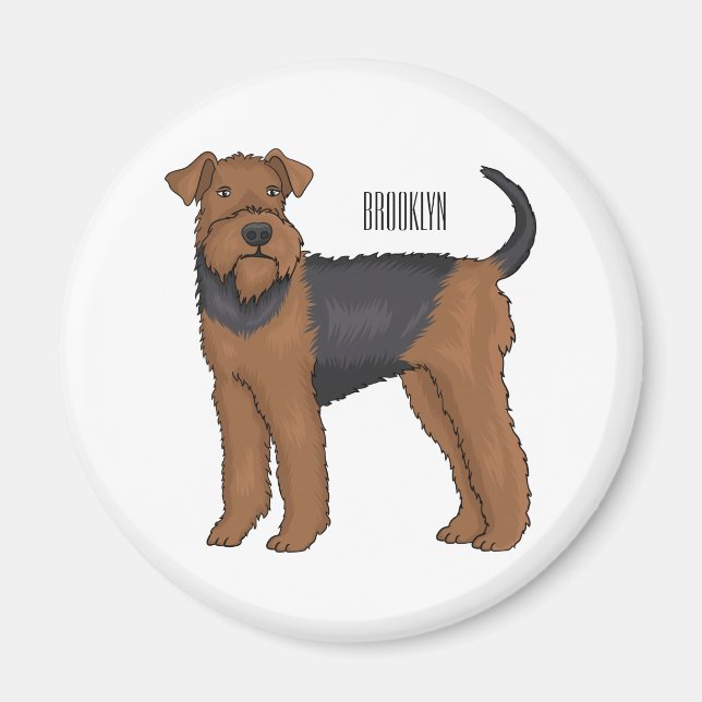 Íman Ilustração de desenho animado de cão Airedale terr (Frente)