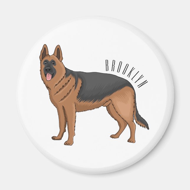 Íman ilustração de desenho animado de cão german shephe (Frente)