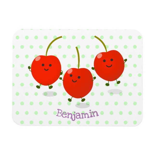 Íman Ilustração de desenho animado de cerejas vermelhas (Horizontal)