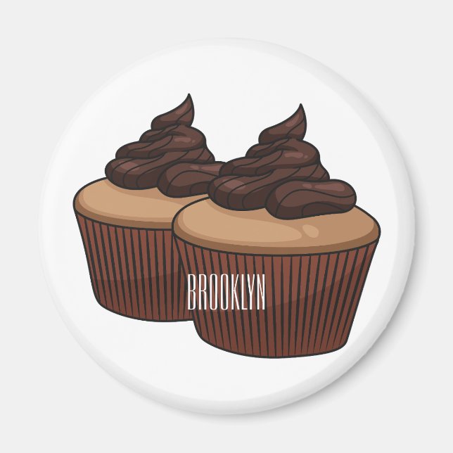 Íman ilustração de desenho animado de cupcake (Frente)