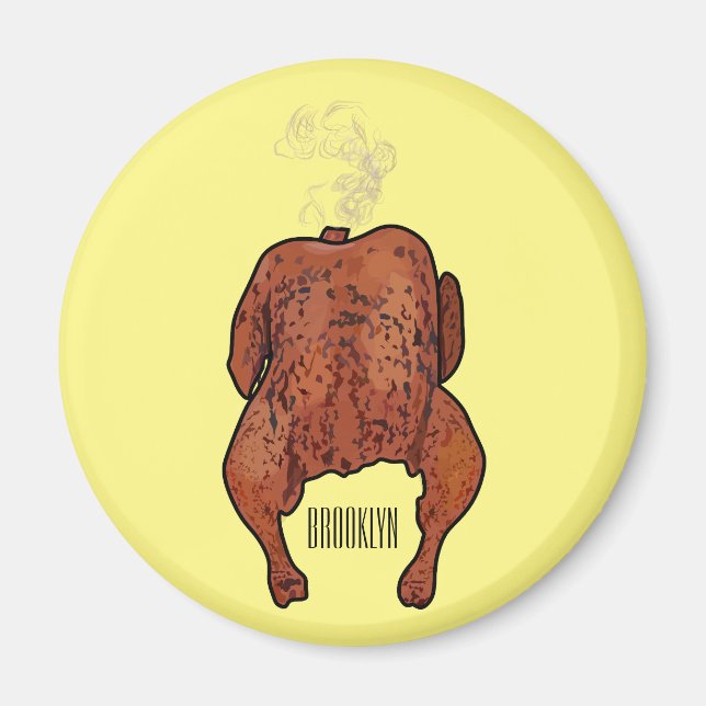 Íman Ilustração de desenho animado de frango assado (Frente)