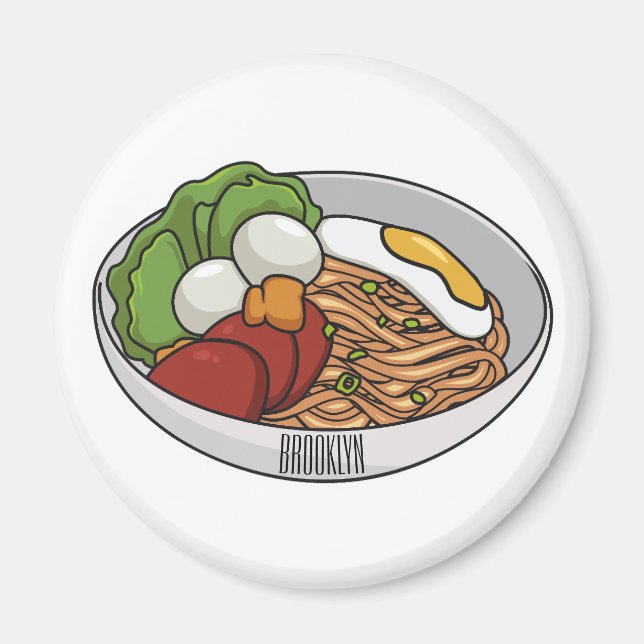 Íman Ilustração de desenho animado de macarrão (Frente)